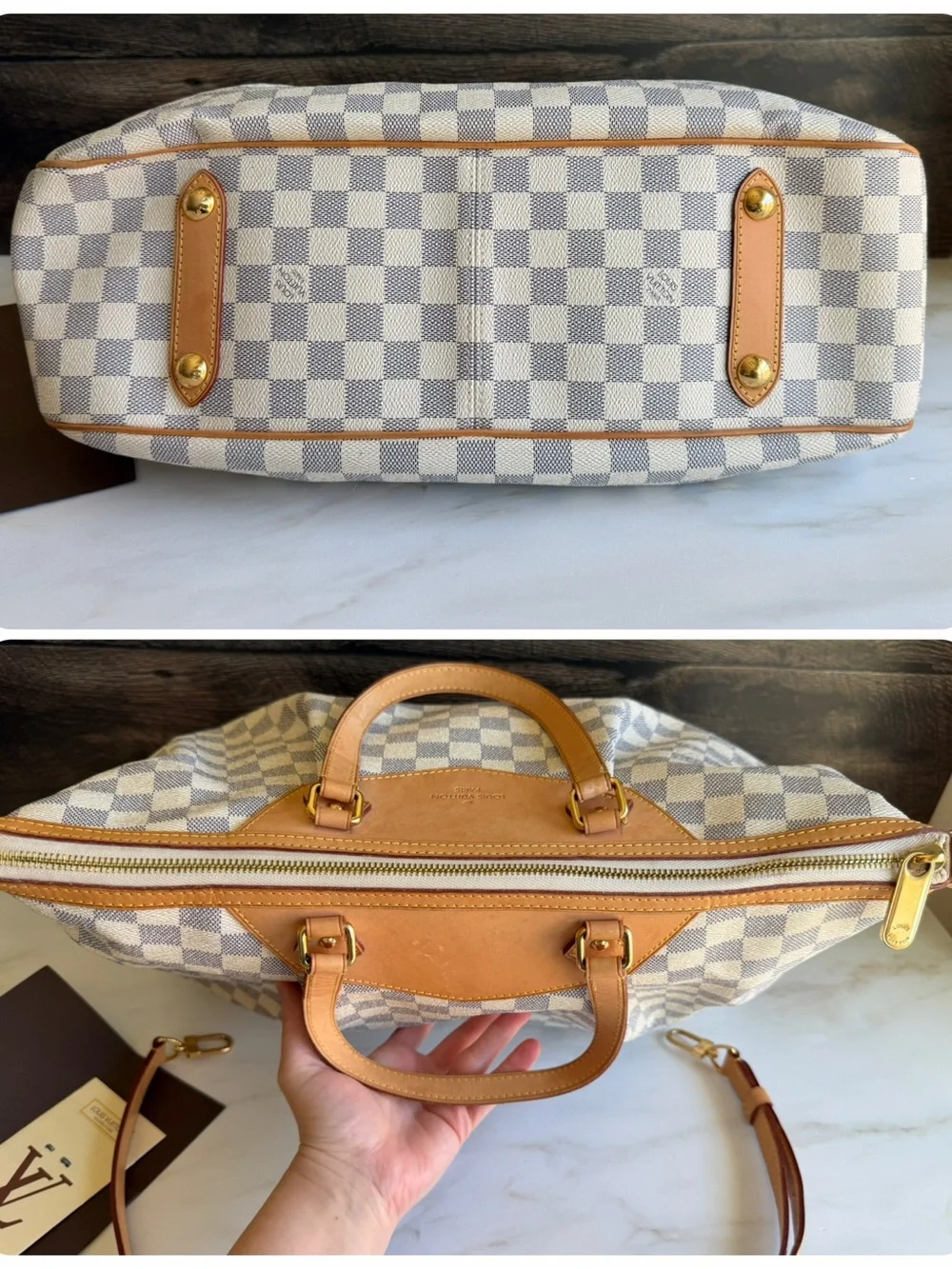 Authentic Louis Vuitton Siracusa GM Damier Azur Handbag Tote Bag Purse